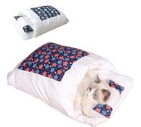 Générique Japanese Style Cat Beds,Self Warming Cat Bed,Cute Kitten Puppies Sleeping Bag Cave Bed with Pillow Mat,Washable Pocket Pet Bed Cat Nest Snuggle Sack for Indoor Outdoor Pets (Blue, M)