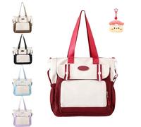 Générique Japanese Style Oxford Cloth Tote Crossbody Bag for Women,Adjustable Strap,Multiple Pockets,School Travel Purse (red)