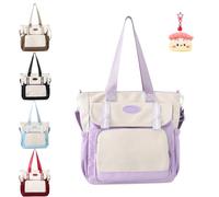 Générique Japanese Style Oxford Cloth Tote Crossbody Bag for Women,Adjustable Strap,Multiple Pockets,School Travel Purse (purple)