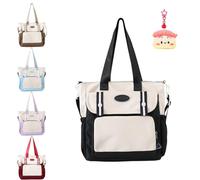 Générique Japanese Style Oxford Cloth Tote Crossbody Bag for Women,Adjustable Strap,Multiple Pockets,School Travel Purse (black)