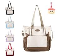 Générique Japanese Style Oxford Cloth Tote Crossbody Bag for Women,Adjustable Strap,Multiple Pockets,School Travel Purse (khaki)