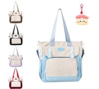 Générique Japanese Style Oxford Cloth Tote Crossbody Bag for Women,Adjustable Strap,Multiple Pockets,School Travel Purse (blue)