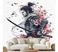 Générique Japanische Samurai Tapeten Vliestapete Samurai Floral Vliestapete Tintenstil Wandtapete für Küche Badezimmer Flur 152 x 104 cm 3D Effekt Klebetapete