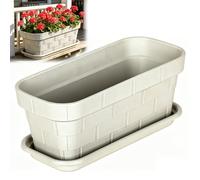Générique JardinièRe en RéSine, Aspect Brique DéCoratif, Pot De Fleurs IntéRieur ExtéRieur avec Trous D’éVacuation & Plateau pour Balcon Patio LéGumes