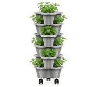 Générique Jardinière Fraises Empilable, 6 Niveaux Pots Fleurs Empilables Résistants Intempéries, Tour Fraisiers avec roulettes Silencieuses, Jardinières Verticales Gain Place Herbes Aromatiques