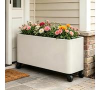 Générique JardinièRe Rectangulaire à roulettes, Pot De Fleurs Mobile ExtéRieur, Acier Inoxydable pour Balcon Terrasse Jardin, Bac à Fleurs SuréLevé Blanc
