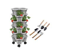 Générique Jardinière Verticale À Fraises Empilables À 6 Niveaux,Jardinière Tour A Fraise,Pot De Plantation Empilable À Plusieurs Niveaux avec roulettes,pour Fraises,Herbes,Fleurs (B)