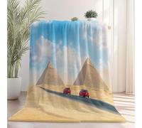 Générique Jaune Bleu Antistatique Couverture Polaire pour Lit Chaise, Photographie Désert Pyramides Voiture Impression Confortable Couverture Polaire pour Salon Chambre à Coucher - 100 x 130 cm