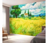 Générique Jaune Clair Papier Peint Intissé - Impressionnisme Peinture À L'Huile Prairie Imprimer Papier Peint Mural pour Salon Chambre Fond Décor TV, Photo Mural Art Tableaux Muraux 200 x 140 cm