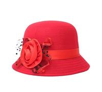 Générique Jaune Enfant Chapeau Melon Cloche Chaud à Large Bord en Laine de Couleur Unie pour Femme, avec décor Type Homme (Red, One Size)