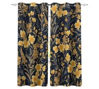 Générique Jaune Fleurs Herbe Rideaux,3D Noir Occultant Rideau,Thermiques Isolants Lavable en Machine Anti Chaleur À Oeillets Rideau pour Salon Couloir Hôtel Chambre 2 Panneaux L140 x H300 CM