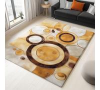 Générique Jaune Tapis Lavable Machine Salon 120 x 160 cm Antidérapant Doux Poil Ras Art Abstraction Cercle - Chambre Bureau Salle a Manger Cuisine Entrée Salle Détente, Décoration Maison