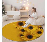 Générique Jaune Tapis Rond Polyvalent 150 cm Motif Simple Végétal Tournesol Tapis Confortable et Chic, Antidérapant et Lavable en Machine - Idée Cadeau Parfaite pour Famille ou Amis