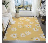 Générique Jaune Tapis Vintage pour Salon 60x90 cm, Simple Mignon Marguerite Tapis Lavables avec Dos Antidérapant, Carpette à Poils Courts pour Cuisine Salle à Manger Bureau et Chambre