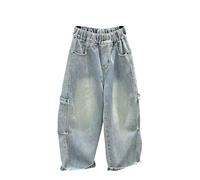 Générique Jean Baggy Enfant Garçon Fille Boys Pants Slim Fit Tapered Jeans Bleu Garcon 6 Ans Pantalon 16 Effet Délavé Cargo Rétro Style Années 90 Hip Hop Streetwear (Bleu Clair,10-11 Ans)