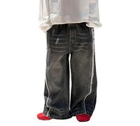 Générique Jean Baggy Enfant Garçon Fille Pantalon Jogger Denim Facile À Enfiler Slim Fit Tapered Jeans Garcon Blanc Bébé Large Décontracté Hip Hop Y2K Streetwear Cadeaux (Le Noir,9-12 Ans)