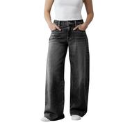 Générique Jean Baggy Femme Taille Haute - Pantalon Large Femme Fluide - Jeans Droit Stretch avec Poches - Pantalon en Denim Confortable Couleur Unie Léger Y22k, Gris foncé, TTG