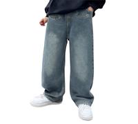 Générique Jean Baggy Garçon avec Poches Cargo, Pantalon Ample Taille Élastique, Jean Vintage Décontracté Jambe Droite Large, Pantalon Enfant Style Streetwear Y2K pour Ado et Garçon