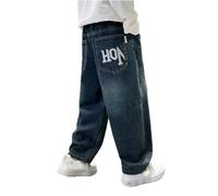 Générique Jean Coupe Baggy Garçon,Loose Fit avec Taille Denim Jeans Décontracté Denims Ceinture Pantalons Garcon 5 Ans Regular Hip Hop Y2K Streetwear Et Ample Poches À Rabat
