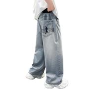 Générique Jean Coupe Baggy Garçon Pantalon Jogger Denim Facile À Enfiler Slim Fit Tapered Jeans Large Ado Garcon 4 Ans Bébé Style Urbain Hip Hop Streetwear Cadeaux Cadeau (Bleu Clair,11-12 Ans)