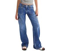 Générique Jean de Travail pour Femme avec Poches Multiples, Taille Haute, Coupe Droite, Pantalon Cargo, Vintage, Tendance, Pantalon Large, décontracté