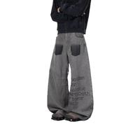 Générique Jean délavé décontracté à imprimé Lettres avec Coupe Ample et Jambes Larges pour Un Style Streetwear Masculin Tendance (Grey, XL)