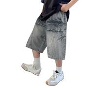 Générique Jean Droit Garcon - Short en Jean décontracté pour garçon - Texture froissée - Taille élastique - Confortable - à Porter au Quotidien - pour Enfants de 4 à 14 Ans - avec Baskets