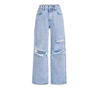 Générique Jean Enfant Fille Troué à La Mode Ample 6-14 Ans Pantalon Denim Baggy Ado Fille Jambe Large Confortable Pas Cher Chic école Casual Vacances