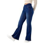 Générique Jean Femme Taille Elastique Jeggings Taille Haute Bootcut avec Poches Flared Slim Pantalon De Yoga Denim Leggings Évasé Jambe Large Stretch