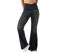 Générique Jean Femme Taille Elastique Jeggings Taille Haute Bootcut avec Poches Flared Slim Pantalon De Yoga Denim Leggings Évasé Jambe Large Stretch