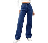 Générique Jean Femme Taille Haute Coupe Droite Straight Jeans Baggy Jambes Larges amincissantes avec Tous Les Pantalon Automne Hiver Elastique Classique en Denim Jean Coupe
