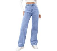 Générique Jean Femme Taille Haute Coupe Droite Straight Jeans Baggy Jambes Larges amincissantes avec Tous Les Pantalon Automne Hiver Elastique Classique en Denim Jean Coupe