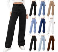 Générique Jean Femme Taille Haute Coupe Droite Straight Jeans Baggy Jambes Larges amincissantes avec Tous Les Pantalon Automne Hiver Elastique Classique en Denim Jean Coupe