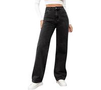 Générique Jean Femme Taille Haute Coupe Droite Straight Jeans Baggy Jambes Larges amincissantes avec Tous Les Pantalon Automne Hiver Elastique Classique en Denim Jean Coupe