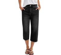 Générique Jean Femme Taille Haute Elastique Jeans Baggy à Jambe Large Coupe Droite Pantacourt D'été Denim Jorts Y2K Vintage Ample et Décontracté Pantalon avec Poches (01-1-Black, XXL)