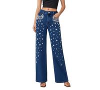 Générique Jean Femme Taille Haute Elastique Jeans pour Grande Coupe Droite Straight Baggy Jambes Larges Amincissantes Slim Bootcut Large BU2-3 XS