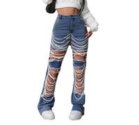 Générique Jean Femme Taille Haute Elastique Noir,Jean Femme en Denim Extensible avec Perles décoratives détails vieillis Coupe Large Pantalon Long Confortable et décontracté pour Un Usage Quotidien