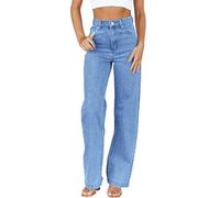 Générique Jean Femme Taille Haute Jambes Larges Mode Baggy Jeans Taille Elastique Automne Hiver Classique Pantalon en Denim Coupe Droite Décontracté Elastique Pantalon Jean Femme(Dark Blue,L)