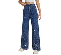 Générique Jean Femme Taille Haute Large Pantalon Jeans Y2k Coupe Droite Straight Baggy Jambes Larges Amincissantes avec Tous Les Elastique Slim Droit Jegging BU2-e XS