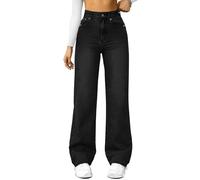 Générique Jean Femme Tailleurs Droit Detente Coton Lin Pantalon Fluide Femme Été Taille Elastique Ample Large Haute Souple Vêtements Vente Flash du Jour Et Soldes Noir XXL