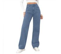 Générique Jean Femme Vetement Droit Detente Haute Pantalon Femme Taille Elastique Taille Elastique Tendances Large Coton Lin Souple Vêtements Et Ventes Flash du Bleu L