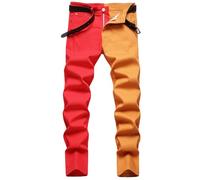 Générique Jean Homme Grande Taille - Pantalon Homme Jeans Regular Jeans Multicolores pour Hommes Micro élastique Coupe cintrée Petit Pied Patchwork Deux Couleurs Tendance Tendance (Watermelon Red M)