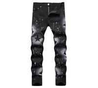Générique Jean Homme Large,Jean Droit éLastique De Petite Taille avec Peinture en AéRosol De Couleur éToile à Cinq Branches Peinte à La Main pour Homme