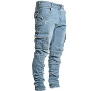 Générique Jean Homme Slim Grande Taille Pantalon Cargo Homme avec Poches Slim Fit Couleur Unie Pantalons de Jogging Taille Haute Pantalon Tactique Jogging Resserré aux Chevilles en Plein Air