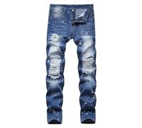 Générique Jean Homme Stretch,Pantalon Droit RéTro Hip Hop pour Hommes Coupe Slim Jean De Rue Genou Cassé
