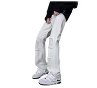 Générique Jean Large Homme - Jean Homme Stretch Jeans à Jambes Larges pour Hommes Taille élastique Baggy Pantalon en Denim décontracté avec Cordon de Serrage (White XXXL)