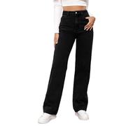 Générique Jean Noir Femme Taille Haute Coupe Droite Straight Jeans Baggy Jambes Larges amincissantes avec Tous Les Pantalon Automne Hiver Elastique Classique en Denim Jean Coupe Boyfriend