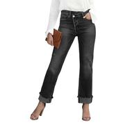 Générique Jean pour Femme Taille Haute, Coupe Croisée, Boyfriend, en Denim Extensible Délavé