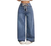 Générique Jean Slim Femme Taille Haute,Jean Taille Haute pour Femme Coupe Ample et décontractée avec Perles décoratives Extensible Tendance idéal au Quotidien