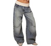 Générique Jeans À Jambes Larges Extensibles Décontractés Et Amples pour Femmes Printemps Et Automne Mode Y2k Tendance De Rue Ample Jeans À Jambes Droites Gothiques Punk (Bleu,S)